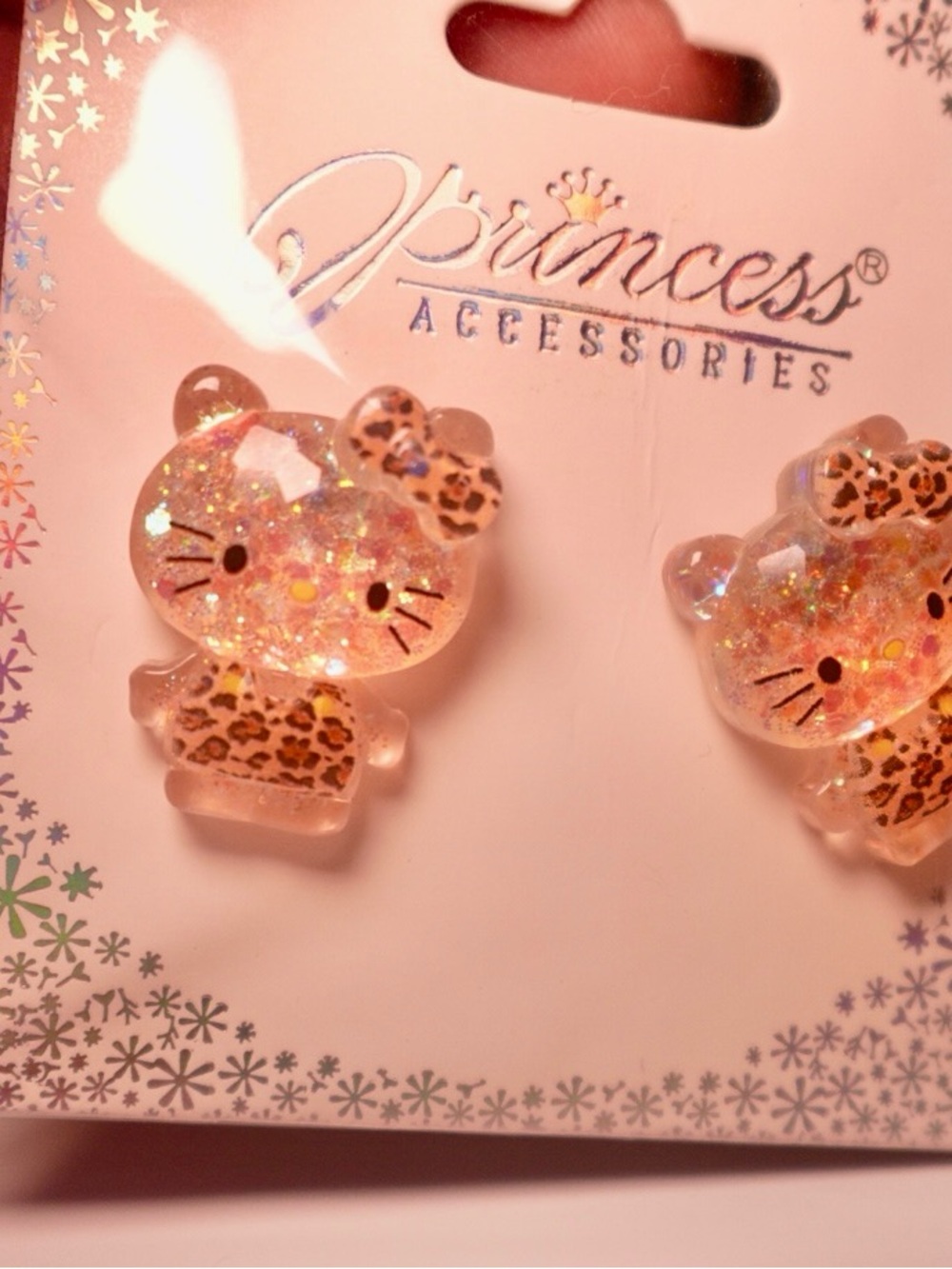 Hello kitty Glitter Leopard Charm Hair Clips - Pink